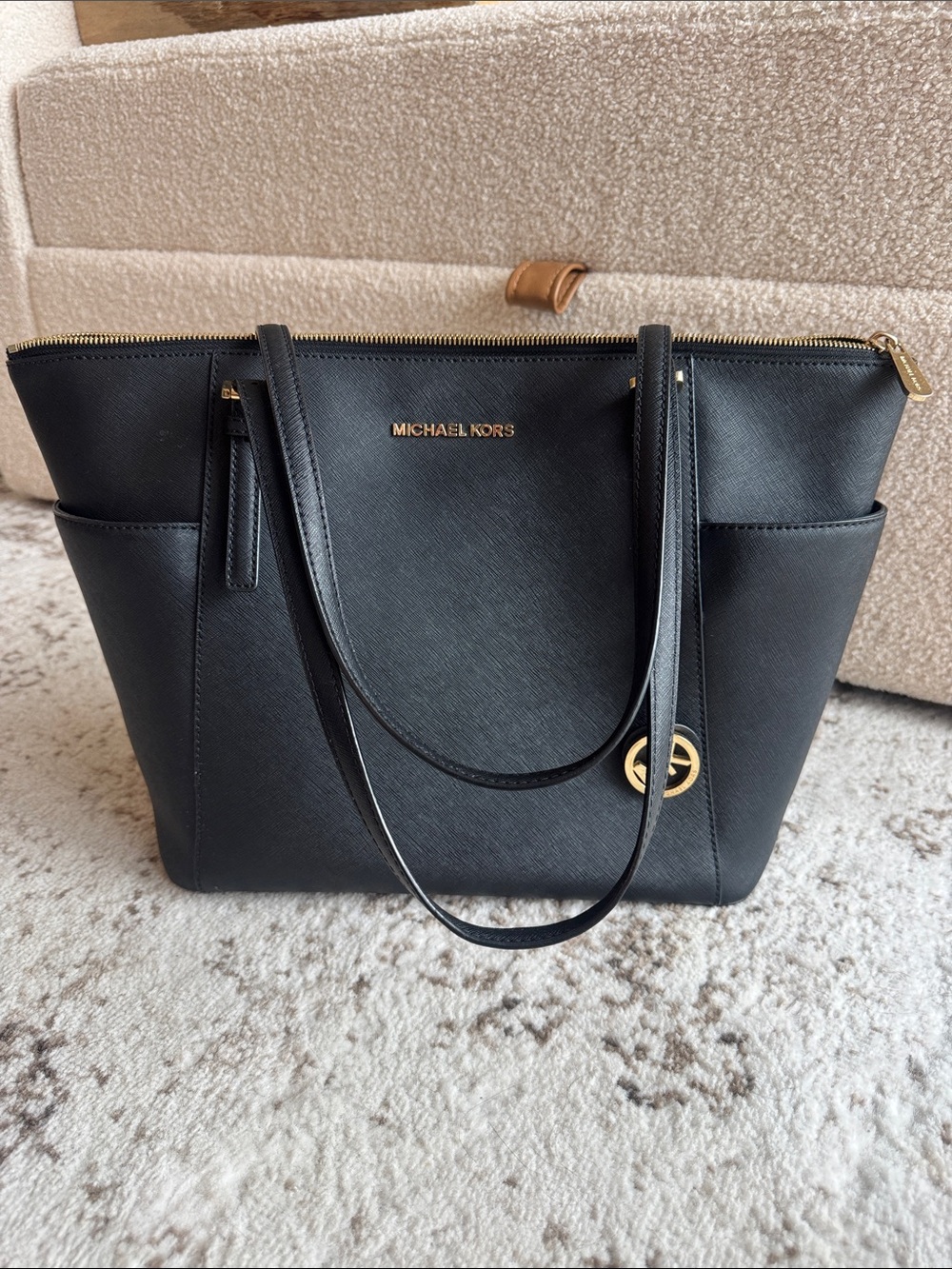 Michael Kors Black Leather Zip-Top Tote